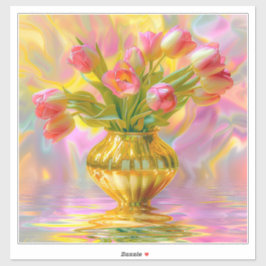 Pegatina Vibrant Pink Tulips in Golden Vase