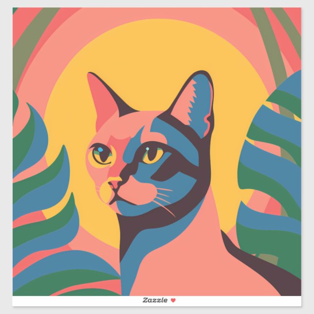 Pegatina Vibrant Pop Art Cat Portrait (Hoja)