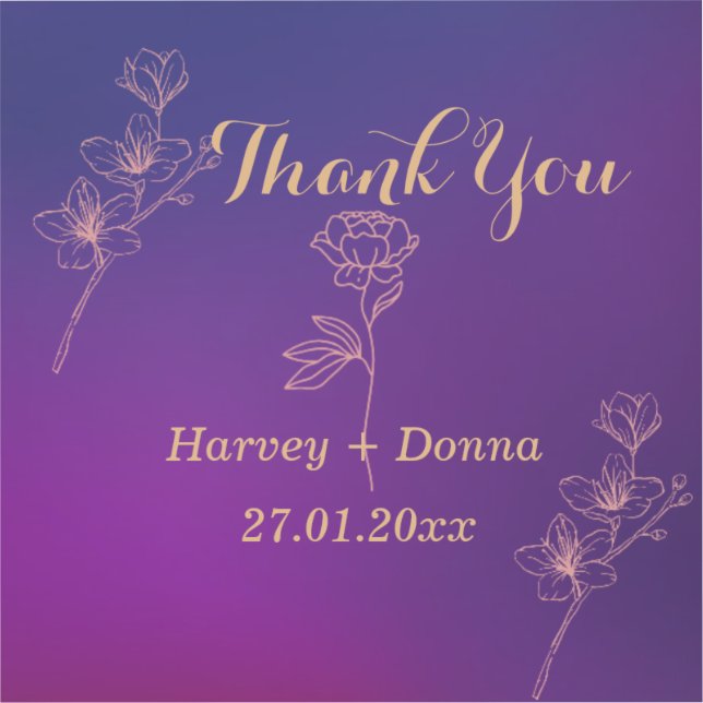 Pegatina Vibrante Magenta Purple Gracias Boda (Anverso)