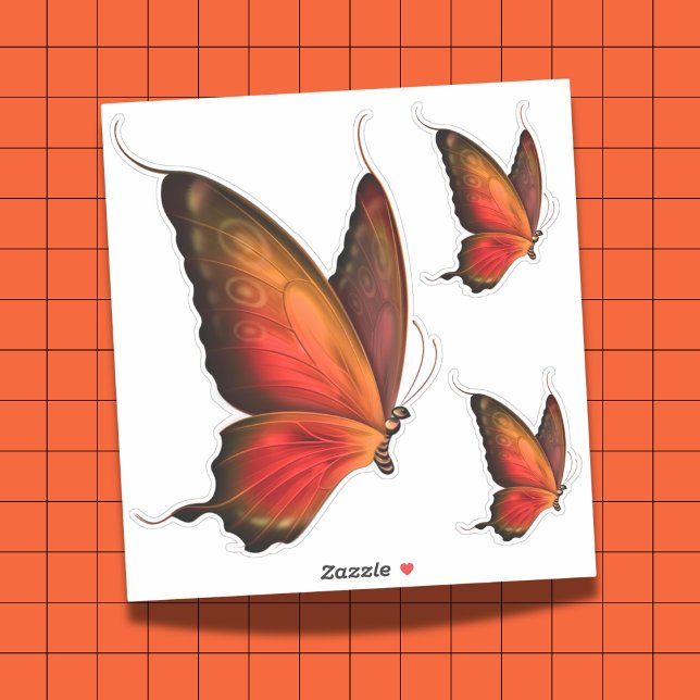 Pegatina Vibrante Naranja mariposa Personalizado-conjunto d (Vibrant Orange Butterfly Custom-Cut Sticker Set)