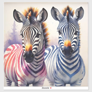 Pegatina Vibrante Zebra Duo Watercolor Pointillismo Arte