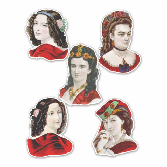 Pegatina Victorianas Damas De Arte Vintage Rojo (Anverso)