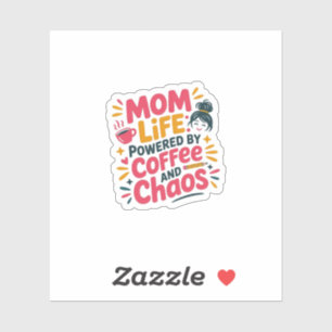 Pegatina Vida de Mamá Impulsada por Café y Caos Frase Diver
