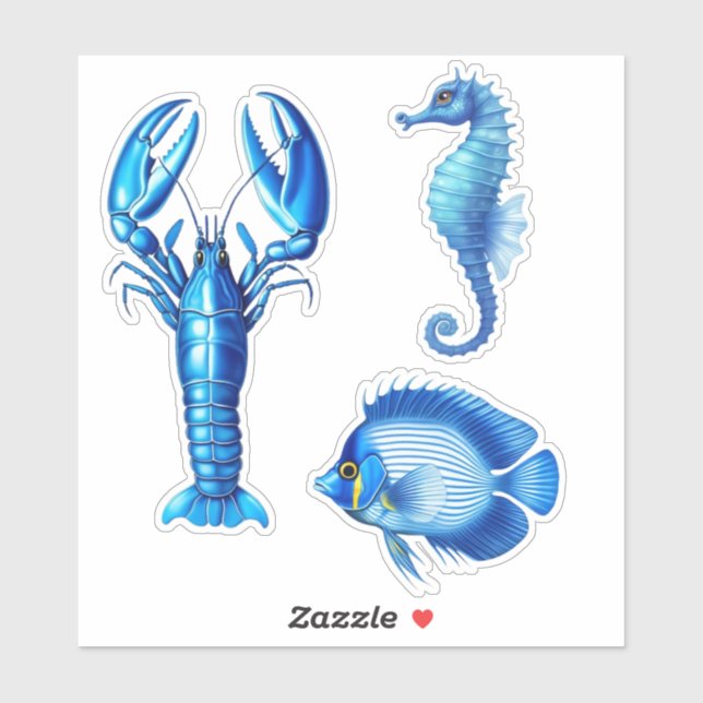 Pegatina Vida marina/marina - langosta, caballito de mar y  (Hoja)