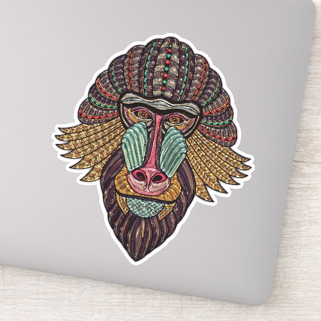 Pegatina Vidrio tendido pinta de babuino arte animal africa (Detalle)