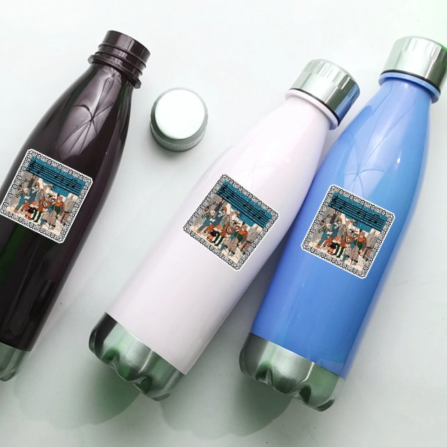 Pegatina Viejo grupo de tiempo: Caroleros en esquina de cal (Group vintage Christmas Carolers on street corner vinyl sticker.)