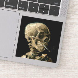 Pegatina Vincent van Gogh - Calavera con cigarrillo en llam