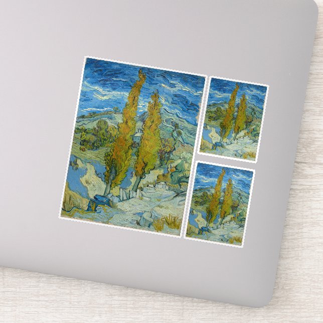 Pegatina Vincent Van Gogh, dos álamos en los Alpilles (Detalle)