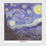 Pegatina Vincent Van Gogh Starry Night Vintage Bella Artes<br><div class="desc">Vincent van Gogh Starry Night Bella Artes Painting Starry Night es un cuadro del artista holandés post-impresionista Vincent van Gogh. El cielo azul nocturno está lleno de nubes, estrellas y una luna creciente brillante. La noche estrellada es la única noche de la serie de vistas desde la ventana de su...</div>