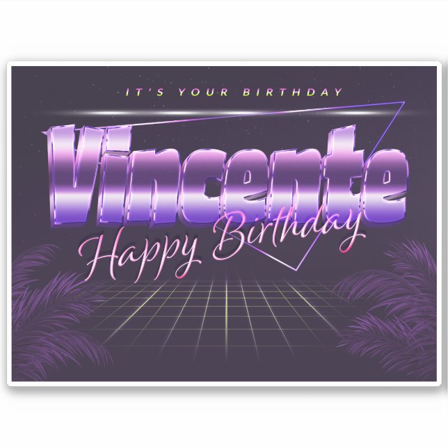 Pegatina Vincente Name Vorname retro Sticker Geburtstag (Anverso)