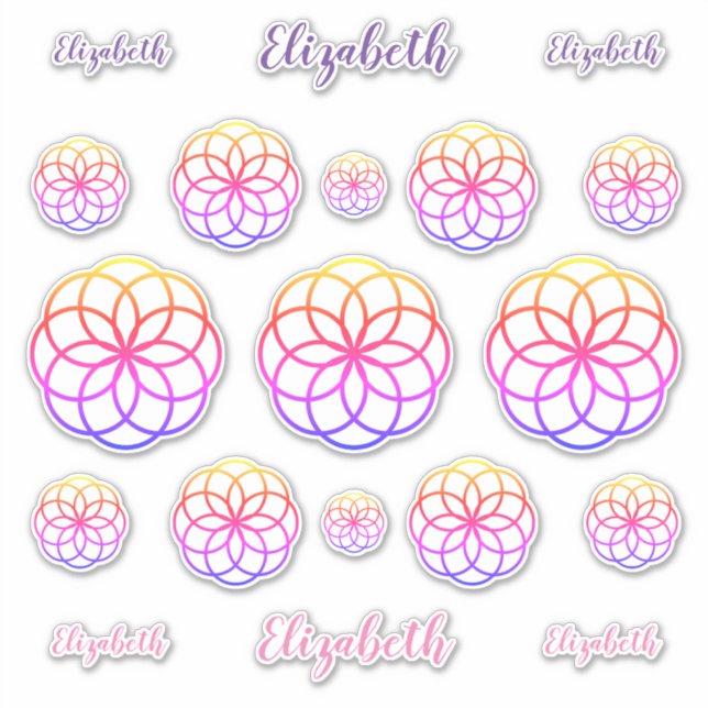 Pegatina Vinilo de flor abstracto de arcoiris personalizado (Anverso)