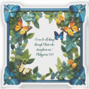 Pegatina Vinilo personalizable con estrofa bíblica floral c