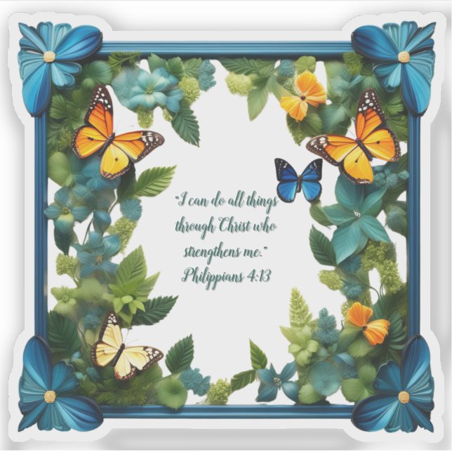 Pegatina Vinilo personalizable con versículo bíblico floral (Anverso)