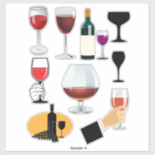 Pegatina Vino Bebe Gafas Cócteles Alcohol Booze Art