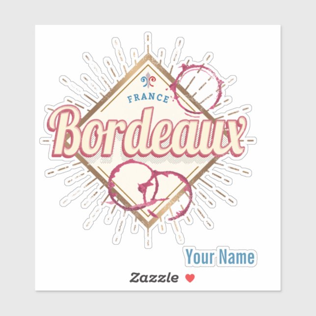 Pegatina Vino retro de Bordeaux Nouvelle-Aquitaine France (Hoja)