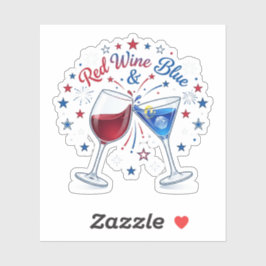Pegatina Vino Tinto y Azul Divertido Patriótico 4 de Julio 