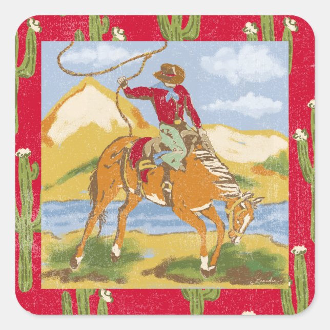 Pegatina Viñoso Rodeo Occidental Cowboy Wild West (Anverso)