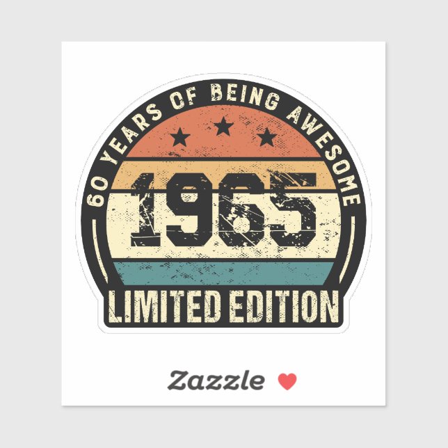 Pegatina Vintage 1965 Retro 60th Birthday Anniversary (Hoja)