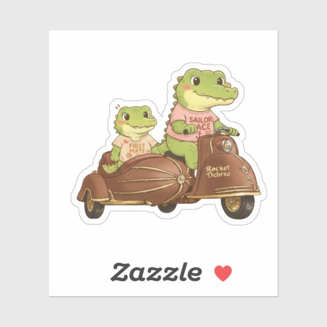Pegatina Vintage Adventure Crocodiles on Scooter Sticker (Hoja)