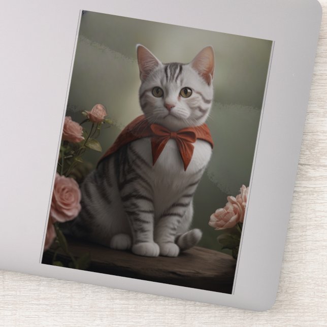 Pegatina Vintage American Shorthair Kitten con Rosas (Detalle)