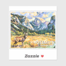 Pegatina Vintage Animal Deer Van Gogh Yosemite Half Dome