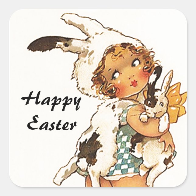 Pegatina Vintage Antiguo Cute Semana Santa Conejit (Anverso)