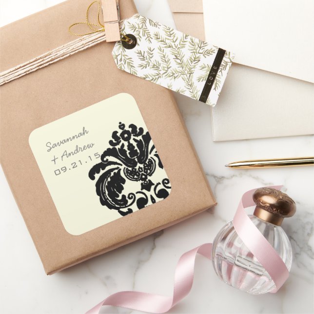 Pegatina Vintage Black Damask Wedding (Regalar)