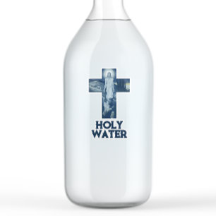 Pegatina Vintage Blue Jesus Cross Christianand Holy Water