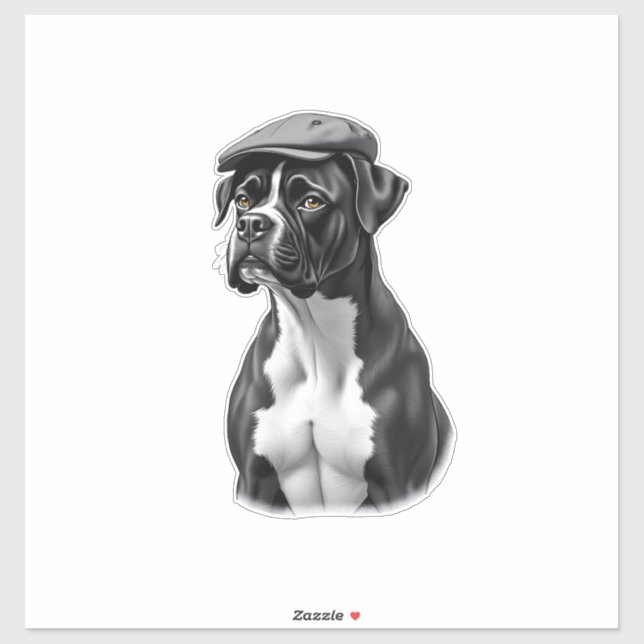Pegatina Vintage Boxer Dog in Cap Monochrome Graphic Illust (Hoja)