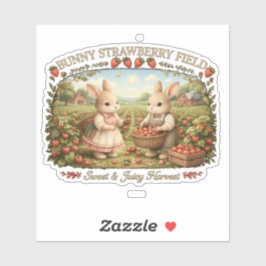 Pegatina Vintage Bunny Strawberry Field Cottagecore Illustr