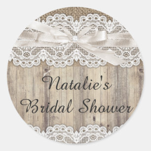 Pegatina Vintage Burlap & Lace Bridal Shower