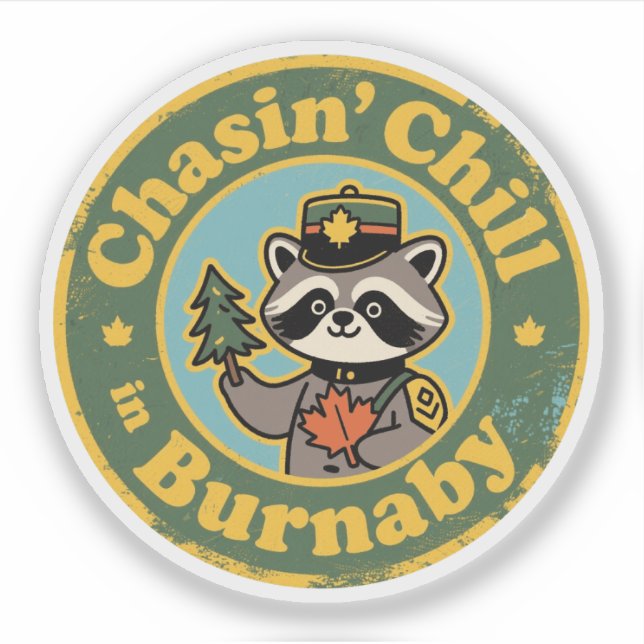 Pegatina Vintage Burnaby BC Mapache Chill (Anverso)
