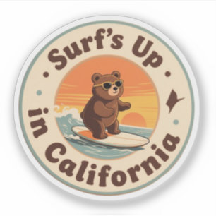 Pegatina Vintage California Surf's Up Surfing Bear