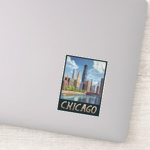 Pegatina Vintage Chicago City Skyline