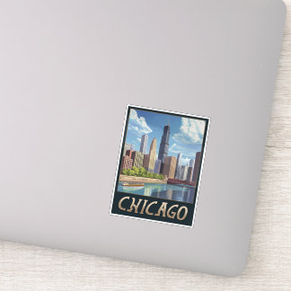 Pegatina Vintage Chicago City Skyline