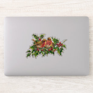 Pegatina Vintage Christmas Birds Holly Faux Gold