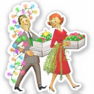 Pegatina Vintage Christmas, Couple de los años 50