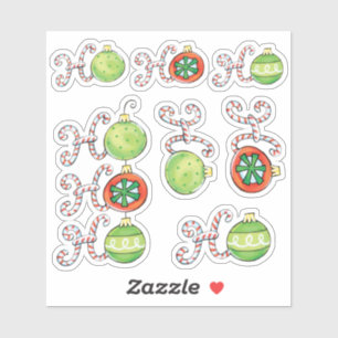 Pegatina Vintage Christmas, Ho Ho Ho Ho Ho con adornos