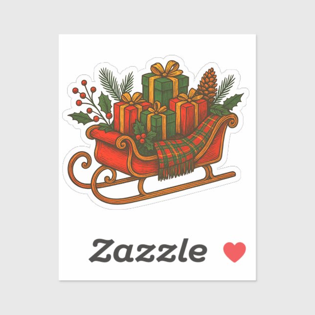 Pegatina Vintage Christmas Sleigh with Gifts  (Hoja)