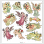 Pegatina Vintage Christmas, Victorian Angels<br><div class="desc">Ilustracion vintage religiosa Festividad navideña con una variedad de ángeles.</div>