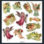 Pegatina Vintage Christmas, Victorian Angels<br><div class="desc">Ilustracion vintage religiosa Festividad navideña con una variedad de ángeles.</div>