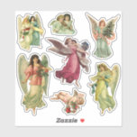 Pegatina Vintage Christmas, Victorian Angels<br><div class="desc">Ilustracion vintage religiosa Festividad navideña con una variedad de ángeles.</div>