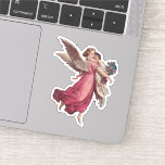 Pegatina Vintage Christmas, Victorian Guardian Angel<br><div class="desc">Ilustracion vintage, religioso. Imagen de feriado navideño con un ángel sosteniendo a un chica; se corta la vida victoriana. Este bonito diseño angélico tiene un ángel con grandes alas que sostiene un ramo de flores rosadas y una niña con un vestido blanco que fluye. El recuerdo de un diseño clásico...</div>