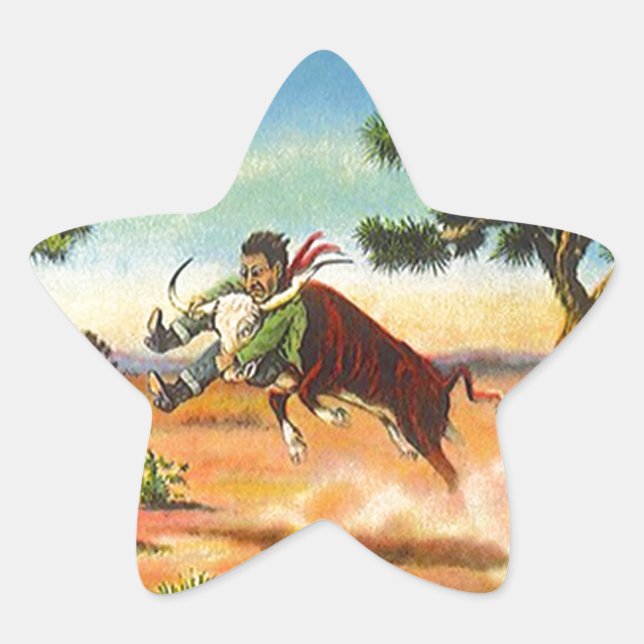 Pegatina Vintage Cowboy Steer Wrangler Rodeo Stars (Anverso)
