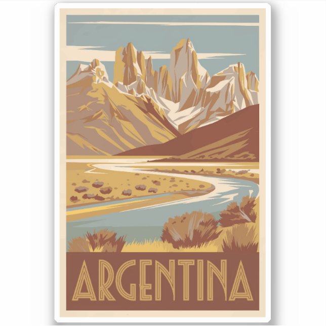 Pegatina Vintage de arte de viajes de Argentina (Anverso)