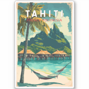 Pegatina Vintage de arte de viajes en Ilustracion de Tahití