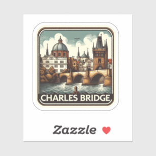 Pegatina vintage de Charles Bridge (República Chec