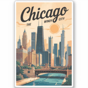 Pegatina Vintage de Chicago Illinois Skyline Travel