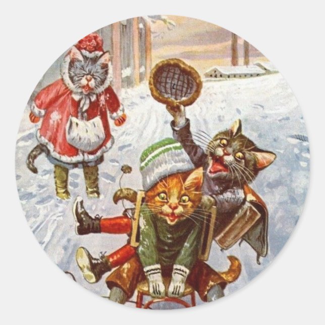 Pegatina Vintage de Navidad, Arthur Thiele Cats (Anverso)