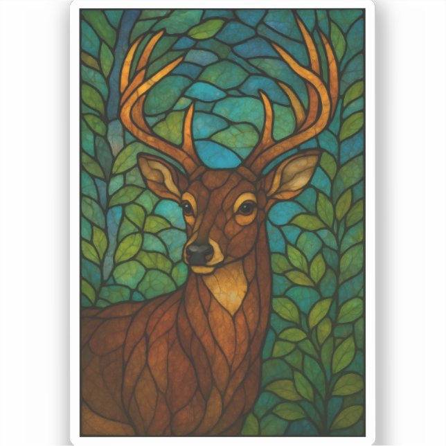 Pegatina Vintage Deer Tiffany Style Stained Glass Design (Anverso)